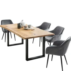 Outlet Wohnen Set Baumkantentisch & Samtstühle - Sylverta (fünfteilig)