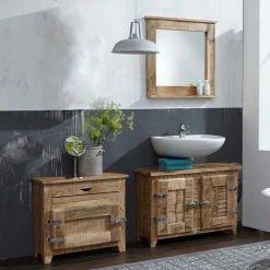 Online Wohnen Set Holz Badmöbel im Shabby Chic - Suennas (dreiteilig)