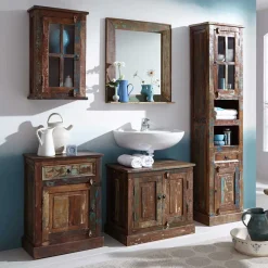 Outlet Wohnen Shabby Badmöbel aus Recyclingholz - Jamaica (fünfteilig)