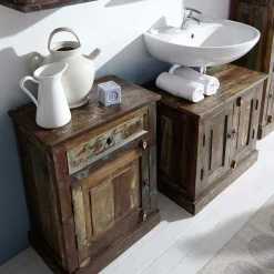 Outlet Wohnen Shabby Badmöbel aus Recyclingholz - Jamaica (fünfteilig)