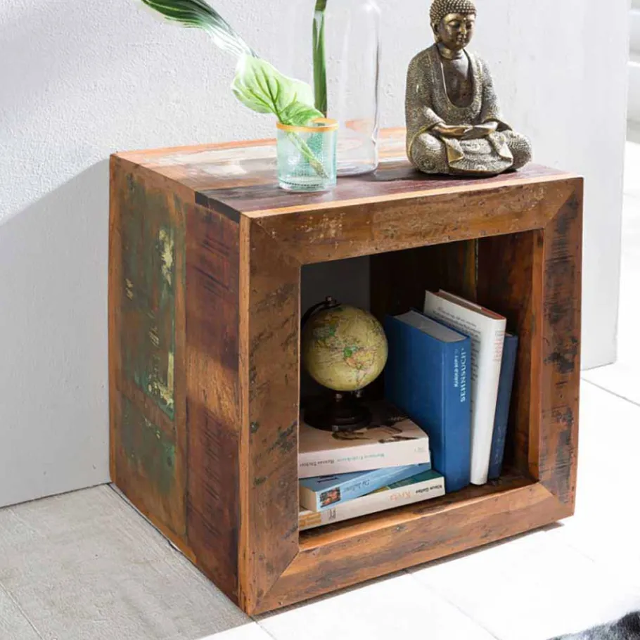 Outlet Wohnen Shabby Chic Ablagetisch Dencig in Würfelform halboffen