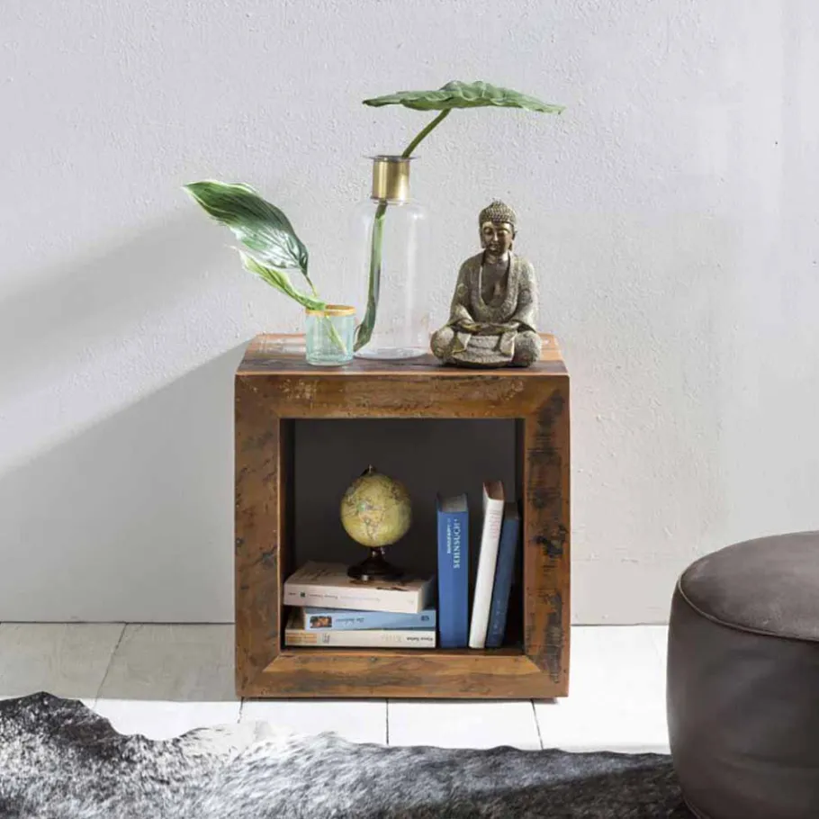 Outlet Wohnen Shabby Chic Ablagetisch Dencig in Würfelform halboffen