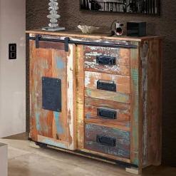 Online Wohnen Shabby Chic Kommode aus Altholz mit Lackresten - Jevilia