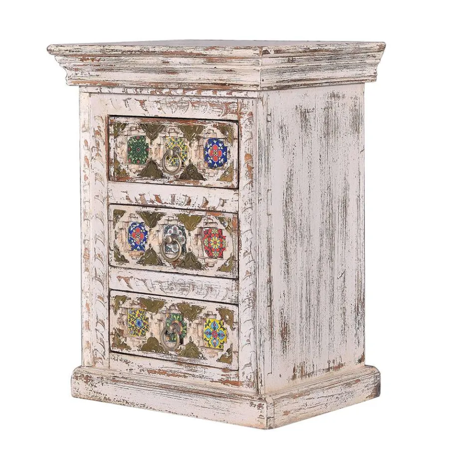 Clearance Wohnen Shabby Chic Nachtkommode in Antikweiß - Mirell
