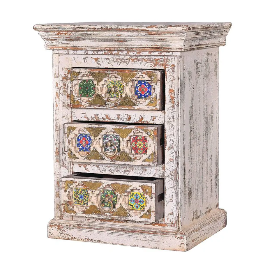 Clearance Wohnen Shabby Chic Nachtkommode in Antikweiß - Mirell