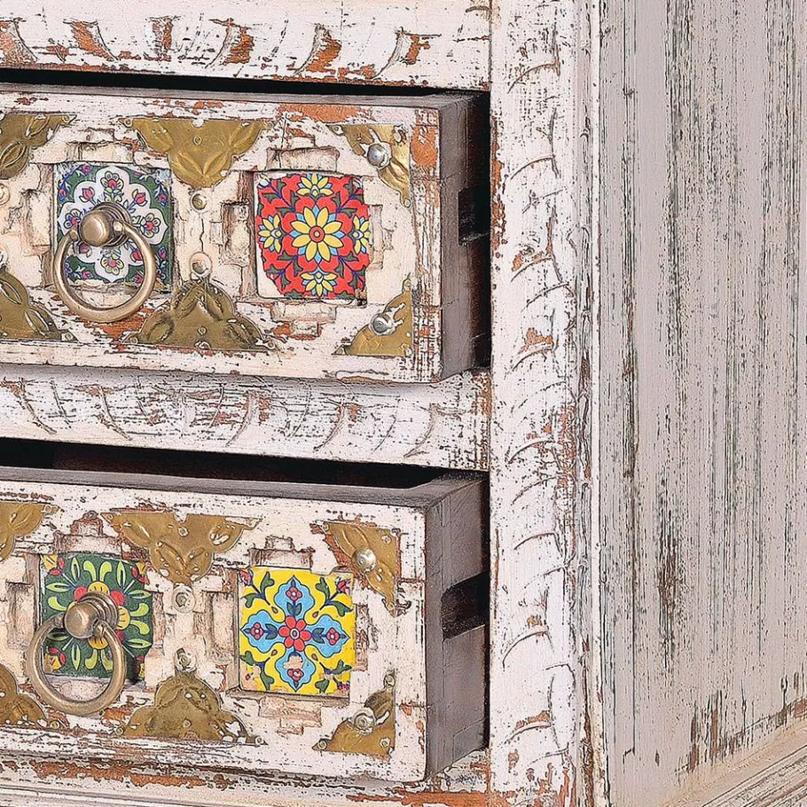 Clearance Wohnen Shabby Chic Nachtkommode in Antikweiß - Mirell