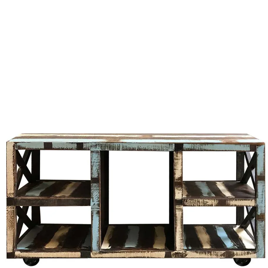 Discount Wohnen Shabby Chic Regal auf Industry Style Metall Rädern - Folivia