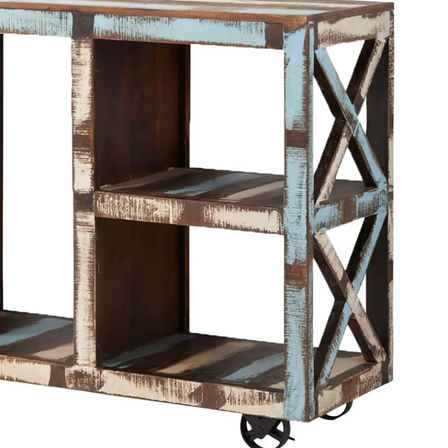 Discount Wohnen Shabby Chic Regal auf Industry Style Metall Rädern - Folivia