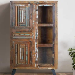 Outlet Wohnen Shabby Chic Vitrinenschrank aus Recyclingholz - Tunar