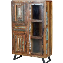 Outlet Wohnen Shabby Chic Vitrinenschrank aus Recyclingholz - Tunar