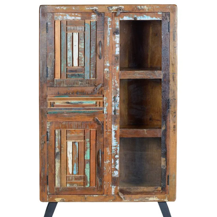 Outlet Wohnen Shabby Chic Vitrinenschrank aus Recyclingholz - Tunar