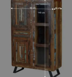 Outlet Wohnen Shabby Chic Vitrinenschrank aus Recyclingholz - Tunar
