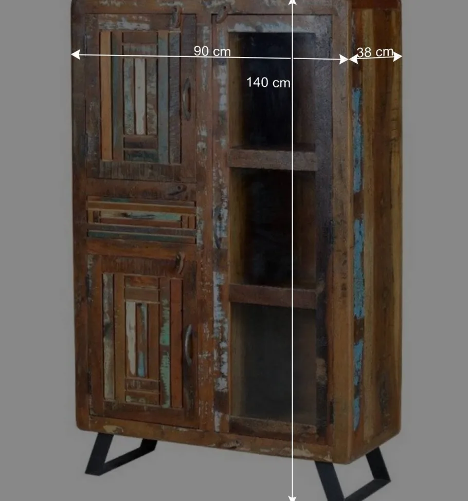 Outlet Wohnen Shabby Chic Vitrinenschrank aus Recyclingholz - Tunar