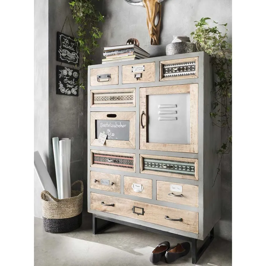 New Wohnen Shabby Design Highboard aus Recyclingholz - Nuro