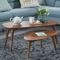 Online Wohnen Sheesham Couchtisch Duo oval - Anroca (zweiteilig)