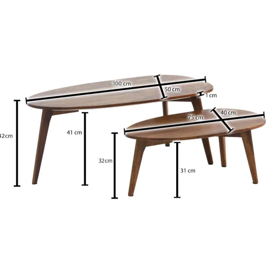 Online Wohnen Sheesham Couchtisch Duo oval - Anroca (zweiteilig)