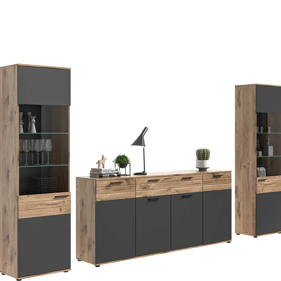 Best Wohnen Sideboard & zwei Vitrinenschränke Set - Lucios (dreiteilig)