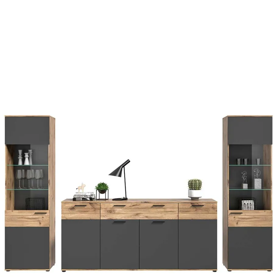 Best Wohnen Sideboard & zwei Vitrinenschränke Set - Lucios (dreiteilig)
