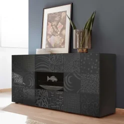Outlet Wohnen Sideboard in Anthrazit glänzend lackiert - Ipatal I