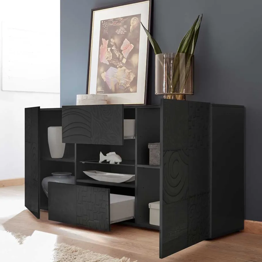 Outlet Wohnen Sideboard in Anthrazit glänzend lackiert - Ipatal I