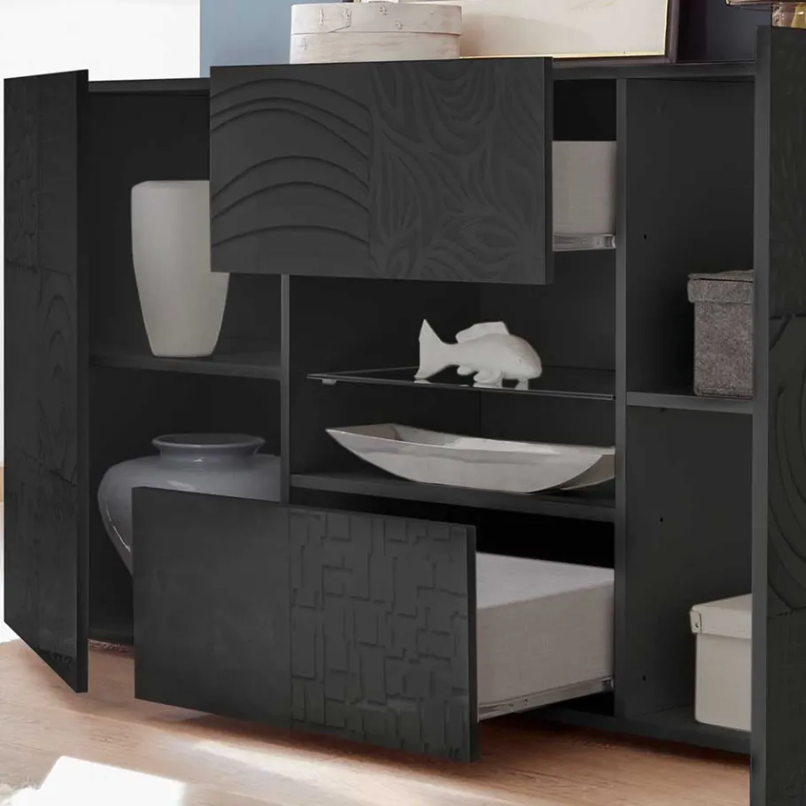 Outlet Wohnen Sideboard in Anthrazit glänzend lackiert - Ipatal I
