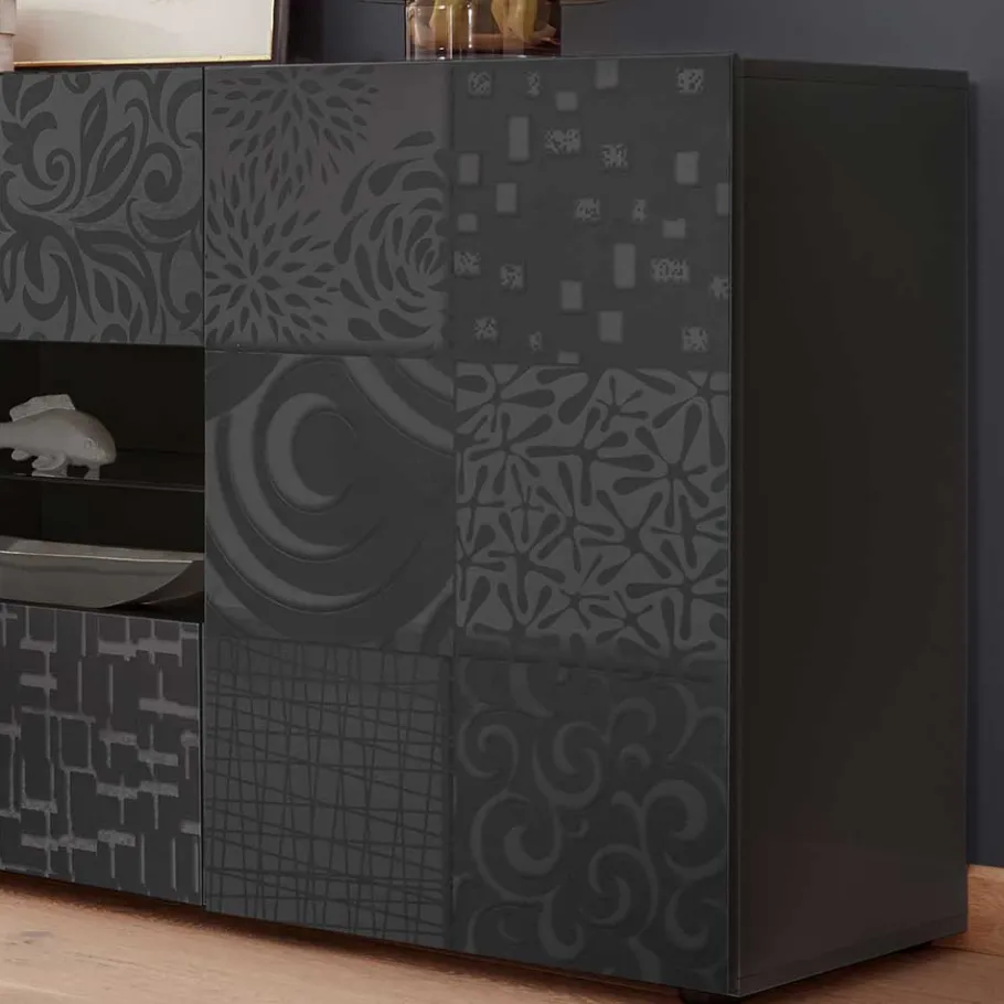 Outlet Wohnen Sideboard in Anthrazit glänzend lackiert - Ipatal I