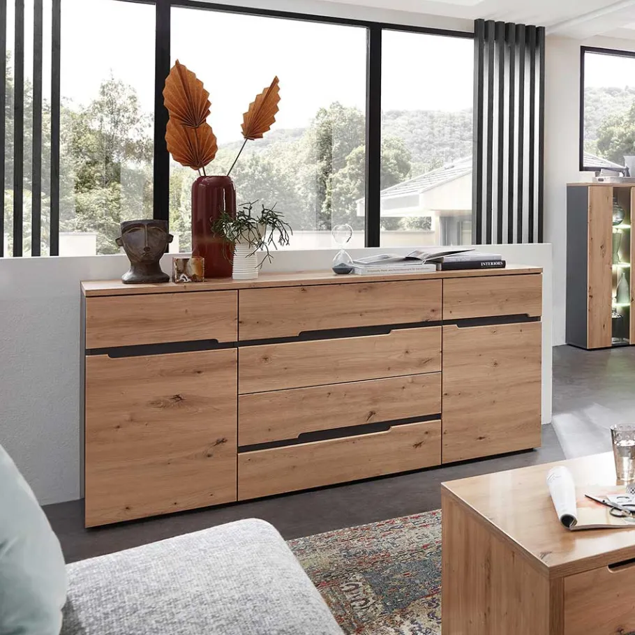Wohnen Sideboard in Wildeiche & Dunkelgrau - Kuetra