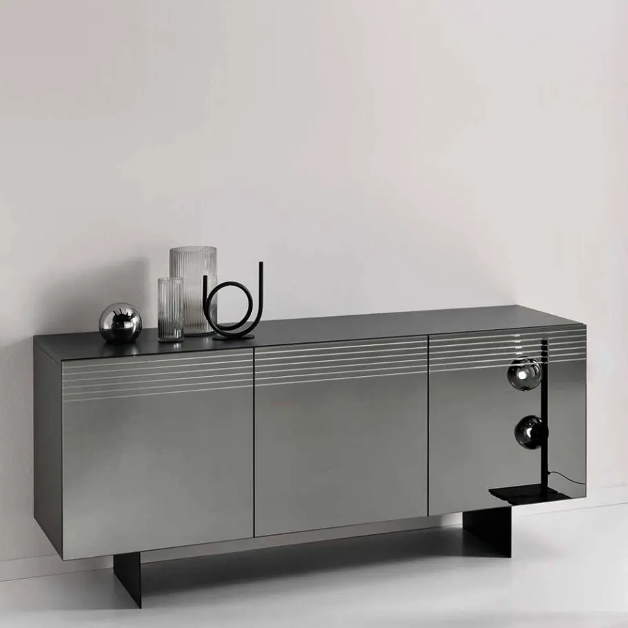 Outlet Wohnen Sideboard mit Spiegelglas Front in Rauchgrau - Tyron
