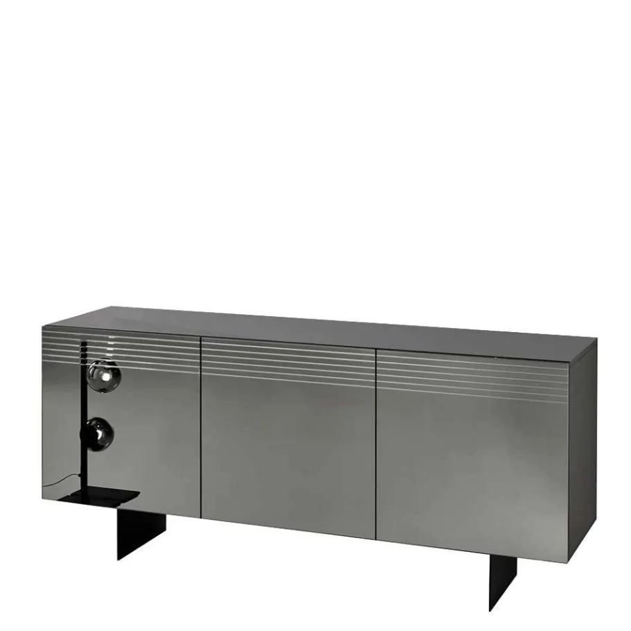 Outlet Wohnen Sideboard mit Spiegelglas Front in Rauchgrau - Tyron