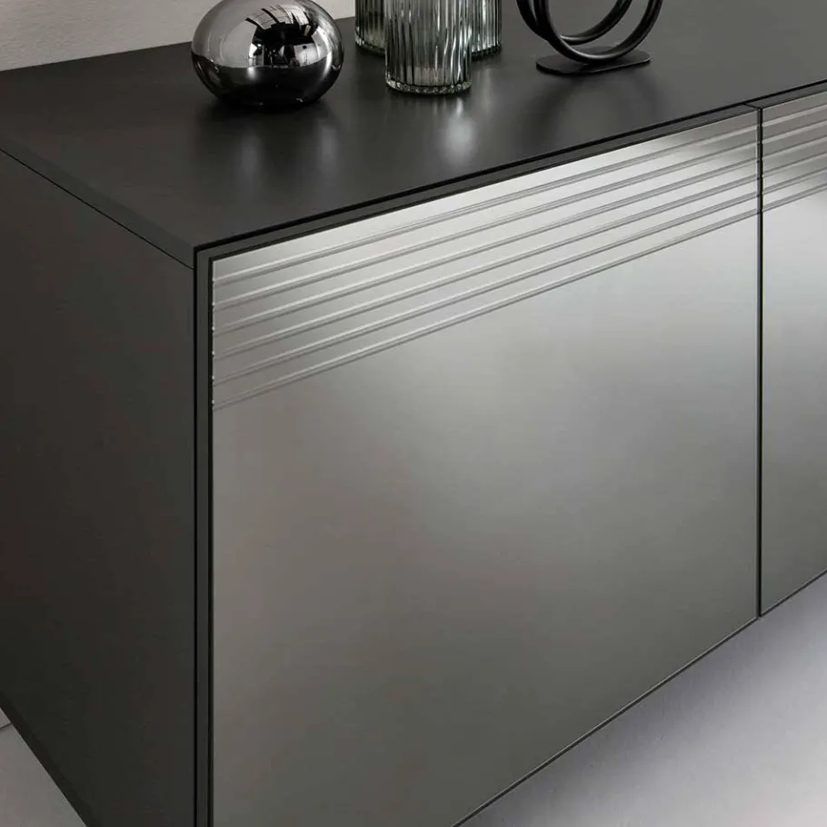 Outlet Wohnen Sideboard mit Spiegelglas Front in Rauchgrau - Tyron