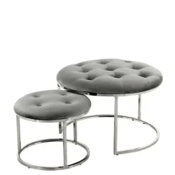 Discount Wohnen Sitzhocker Duo in Grau mit Silber - Vainy (zweiteilig)