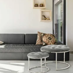 Discount Wohnen Sitzhocker Duo in Grau mit Silber - Vainy (zweiteilig)