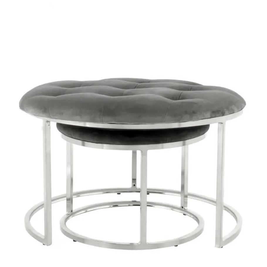 Discount Wohnen Sitzhocker Duo in Grau mit Silber - Vainy (zweiteilig)