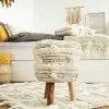Outlet Wohnen Sitzhocker in Creme mit Khaki - Clarina