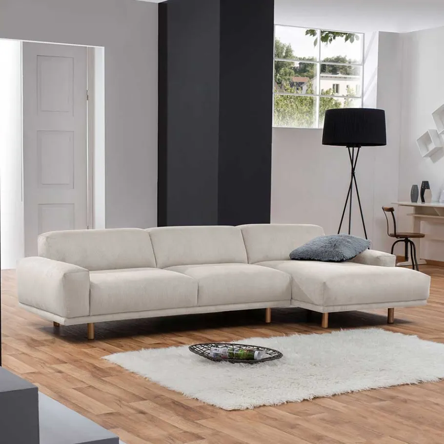 Clearance Wohnen Skandi Design Eckcouch aus Cord in Beige - Rattania