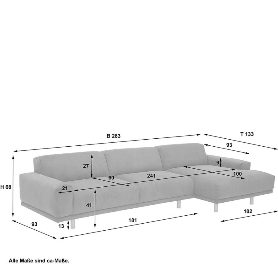 Clearance Wohnen Skandi Design Eckcouch aus Cord in Beige - Rattania