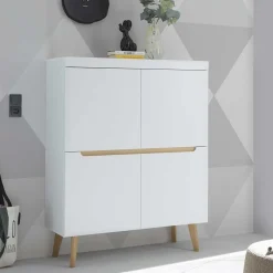 Outlet Wohnen Skandi Design Highboard in Weiß und Eiche - Ginko