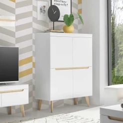 Outlet Wohnen Skandi Design Highboard in Weiß und Eiche - Ginko