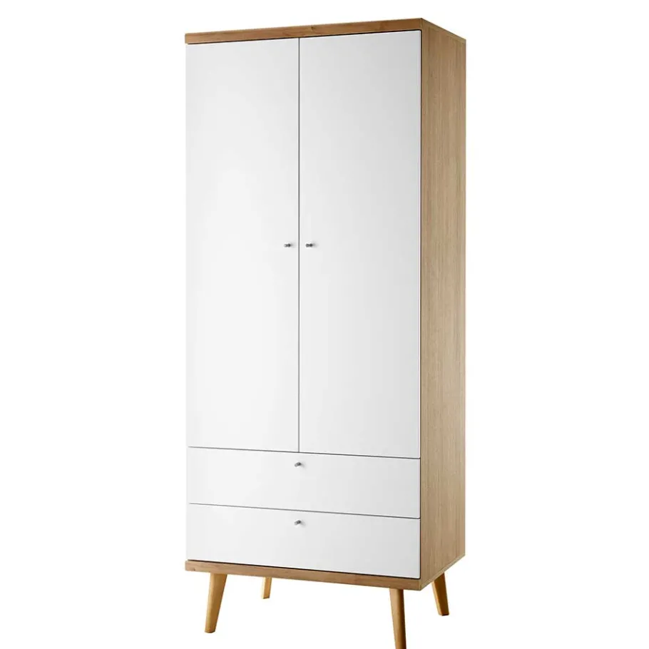 Wohnen Skandi Kleiderschrank in Weiß & Eiche - Cablos