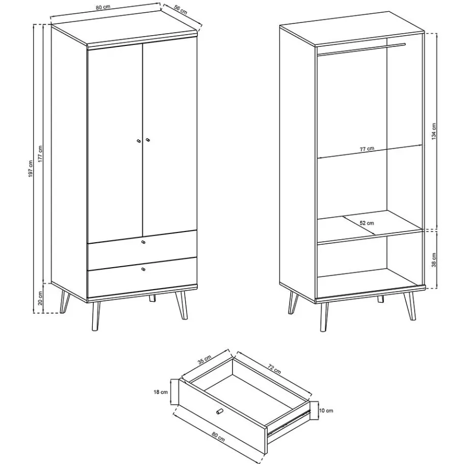 Wohnen Skandi Kleiderschrank in Weiß & Eiche - Cablos
