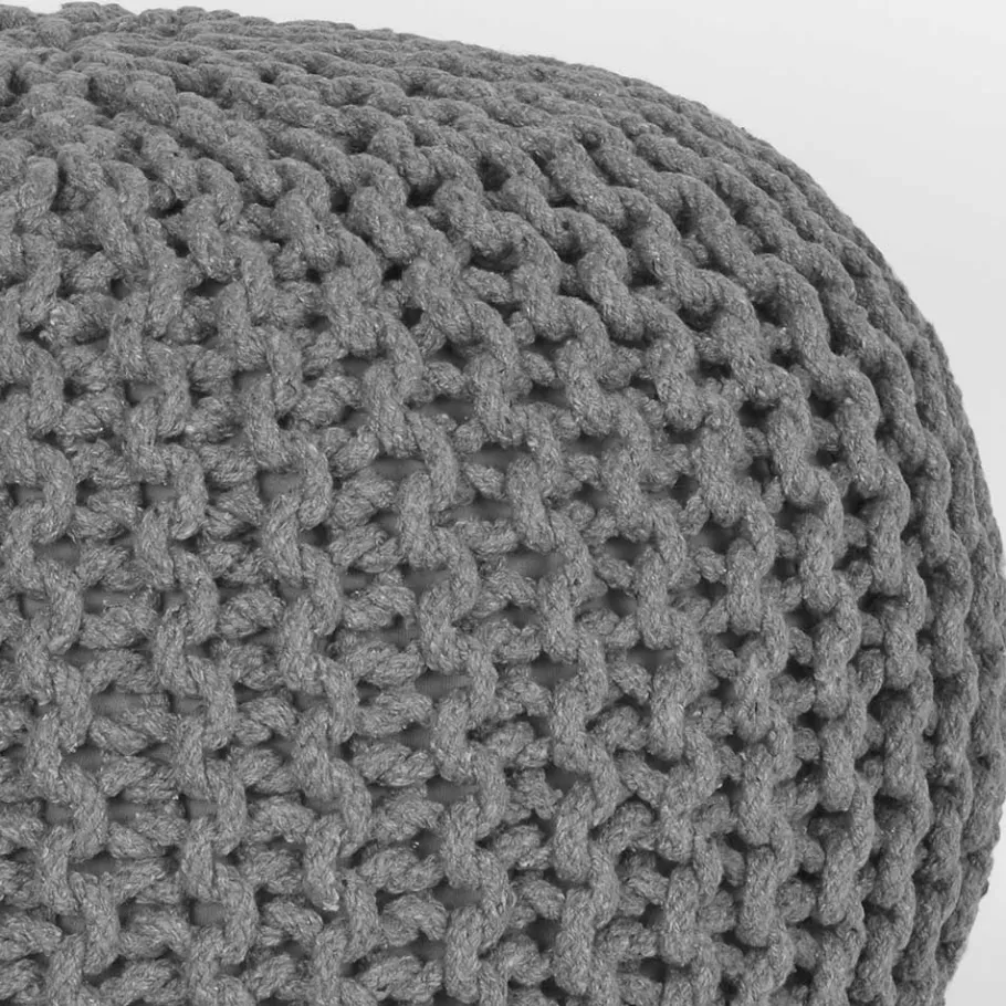 New Wohnen Skandi Pouf mit dunkelgrauem Strickstoff Bezug - Finaron