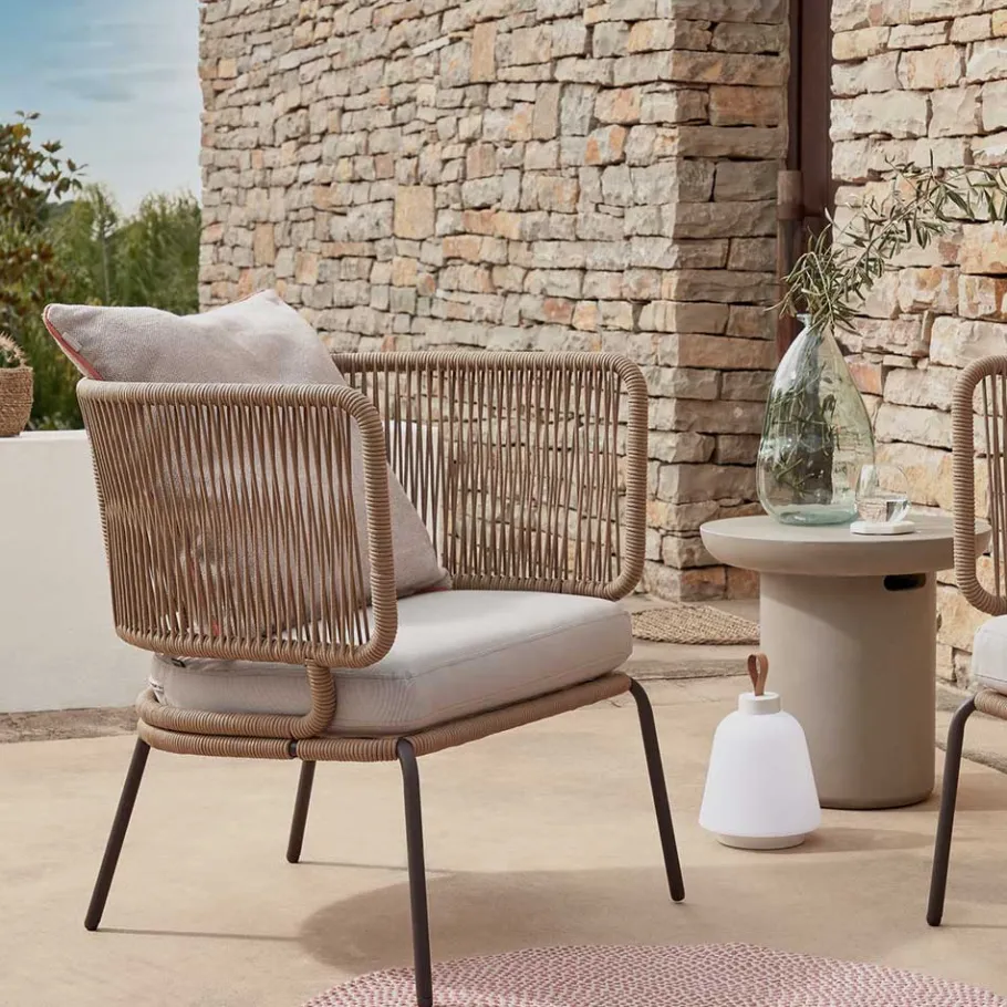 Discount Wohnen Skandi Sessel aus Geflecht Kordel in Beige - Suvacol (2er Set)