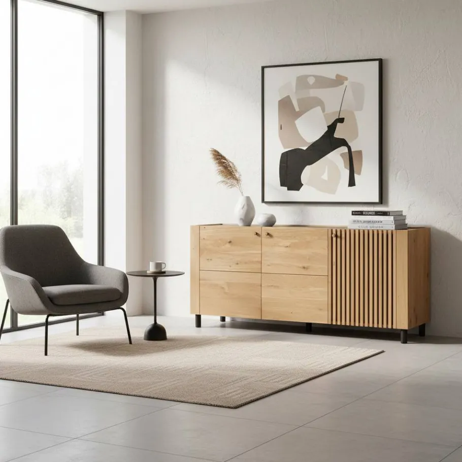 New Wohnen Skandi Sideboard aus Wildeiche massiv - Valouis