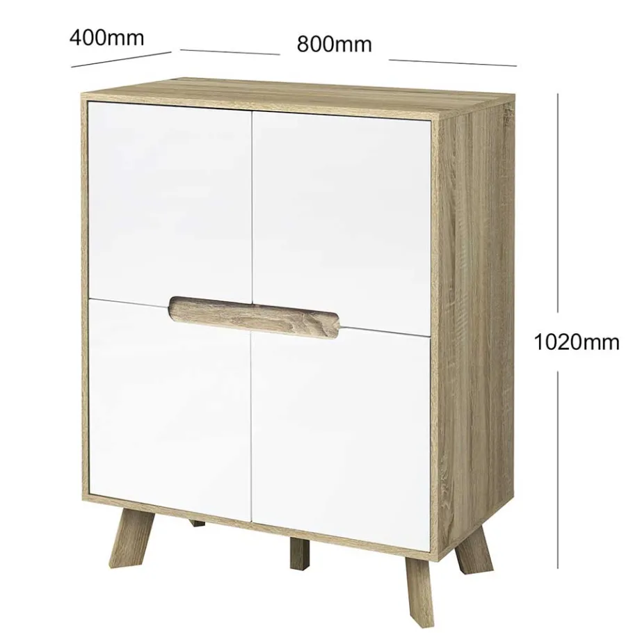 Wohnen Skandi Türen-Kommode in Weiß & Sonoma-Eiche - Mesues
