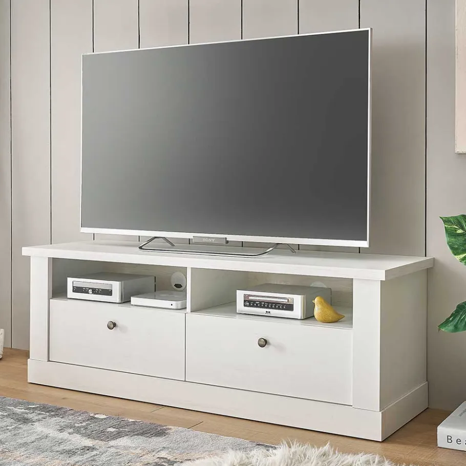 Discount Wohnen Skandi TV Board in weißer Holzoptik Pinie - Liancos