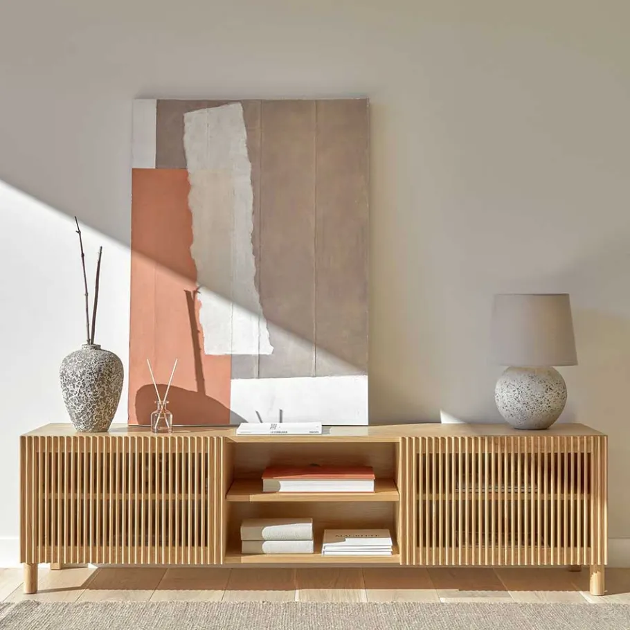 Best Wohnen Skandi TV Lowboard mit Lamellen Klapptüren - Azuro
