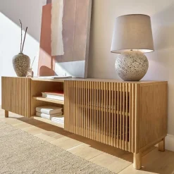 Best Wohnen Skandi TV Lowboard mit Lamellen Klapptüren - Azuro