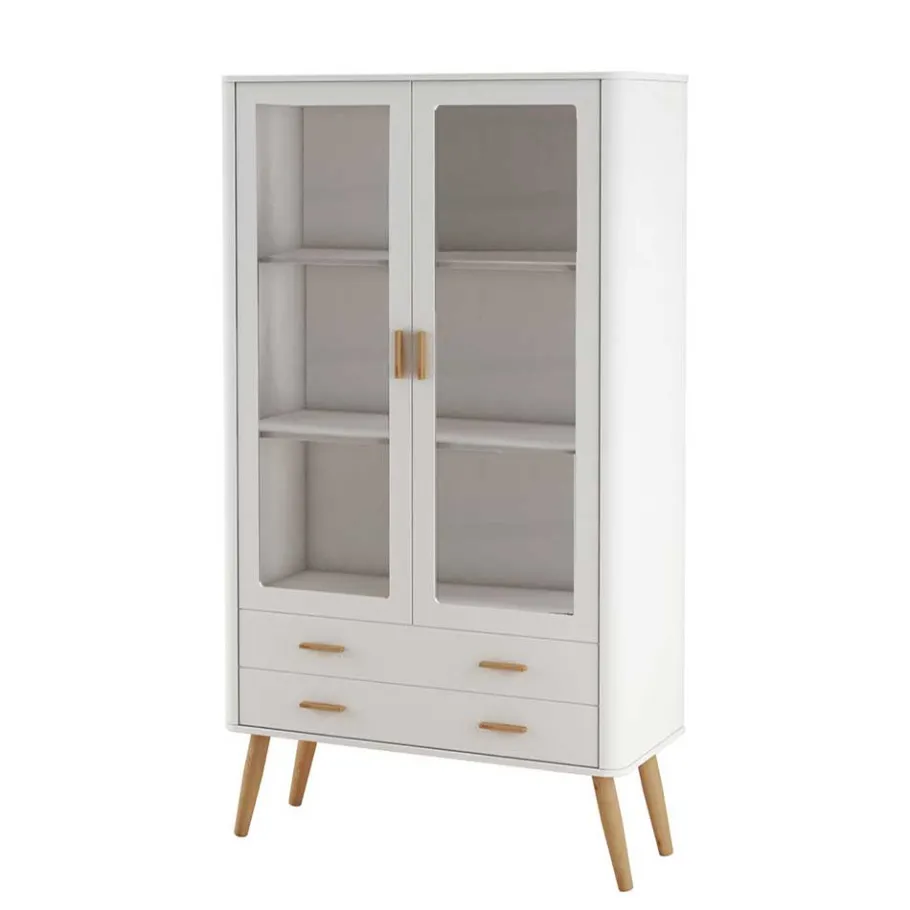 Sale Wohnen Skandi Vitrine in Weiß und Eiche Natur - Yarisis