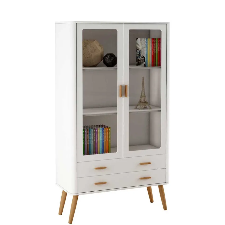 Sale Wohnen Skandi Vitrine in Weiß und Eiche Natur - Yarisis