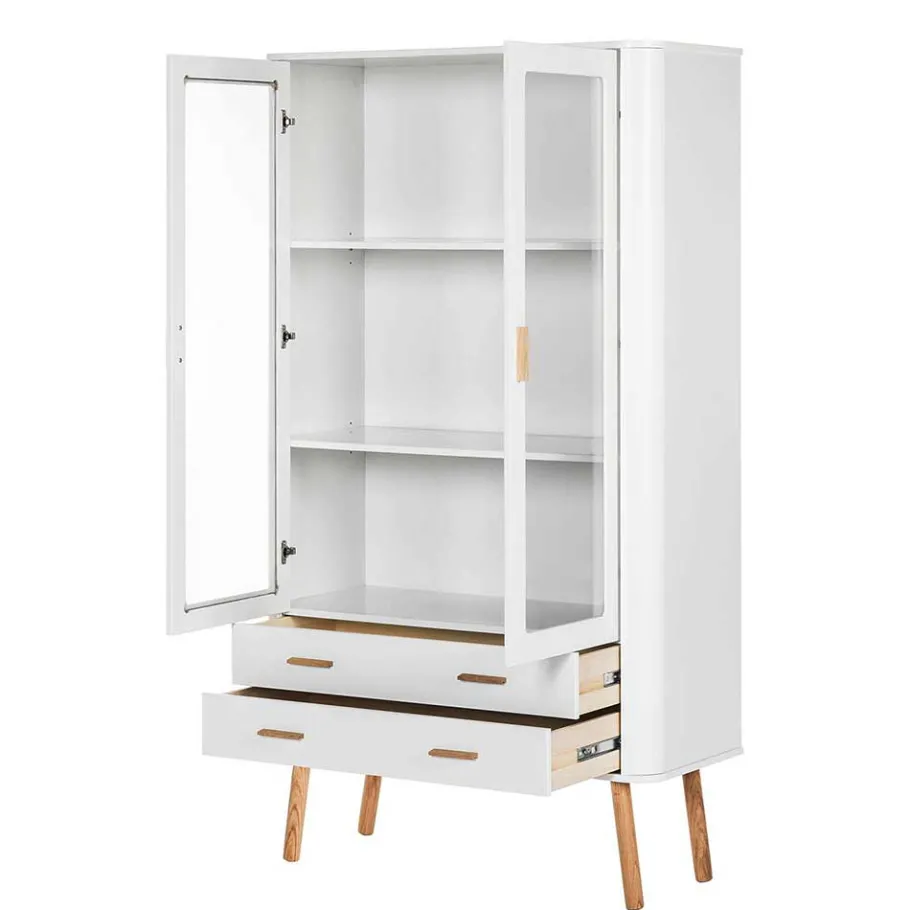 Sale Wohnen Skandi Vitrine in Weiß und Eiche Natur - Yarisis